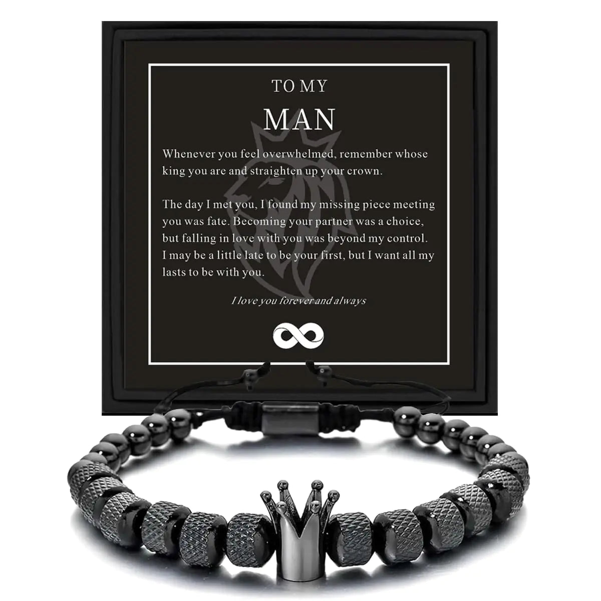 "To My Man" Crown Bead Bracelet – Black Onyx Edition