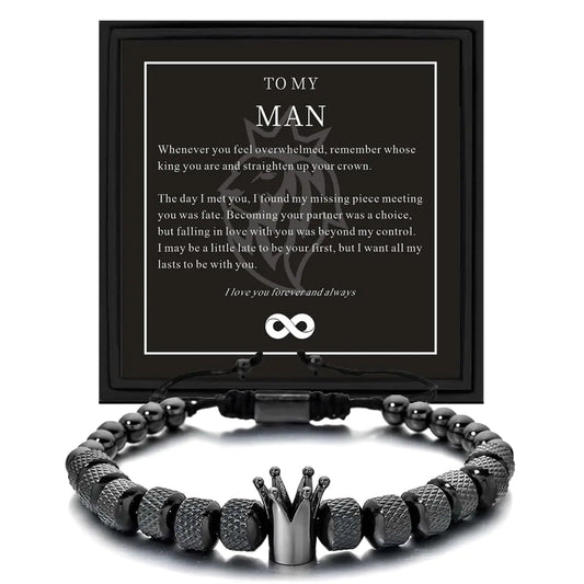 "To My Man" Crown Bead Bracelet – Black Onyx Edition