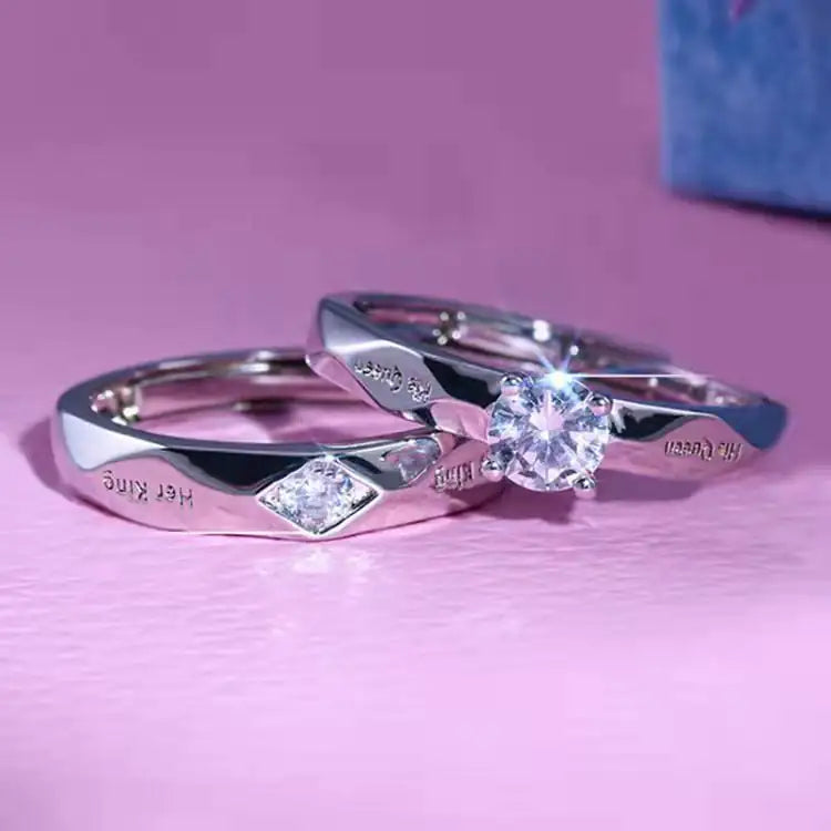Open Design White Gold Couple Rings