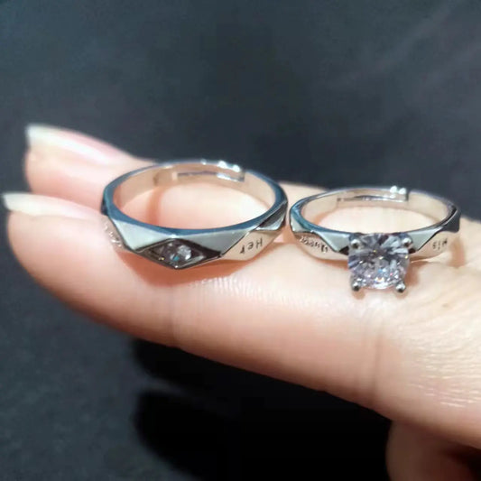 Open Design White Gold Couple Rings